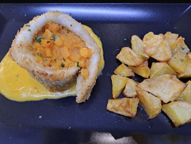 Rosa di spigola con zucca e patate al forno 