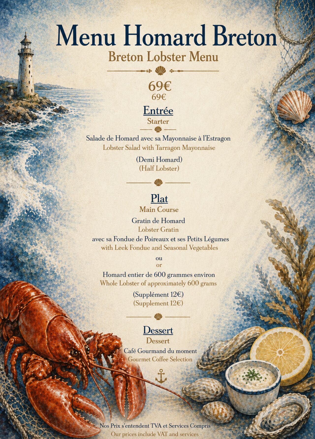 Notre menu Homard