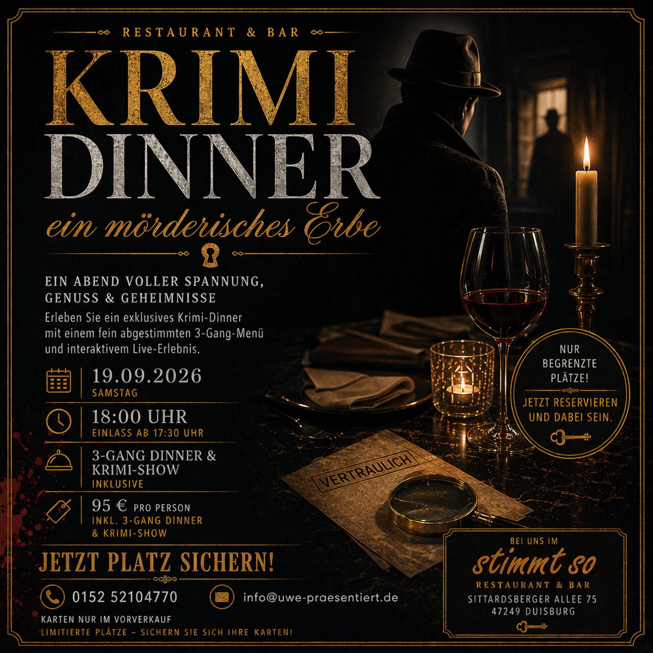 🕯️🔎 KRIMI DINNER – EIN MÖRDERISCHES ERBE 🔎🕯️