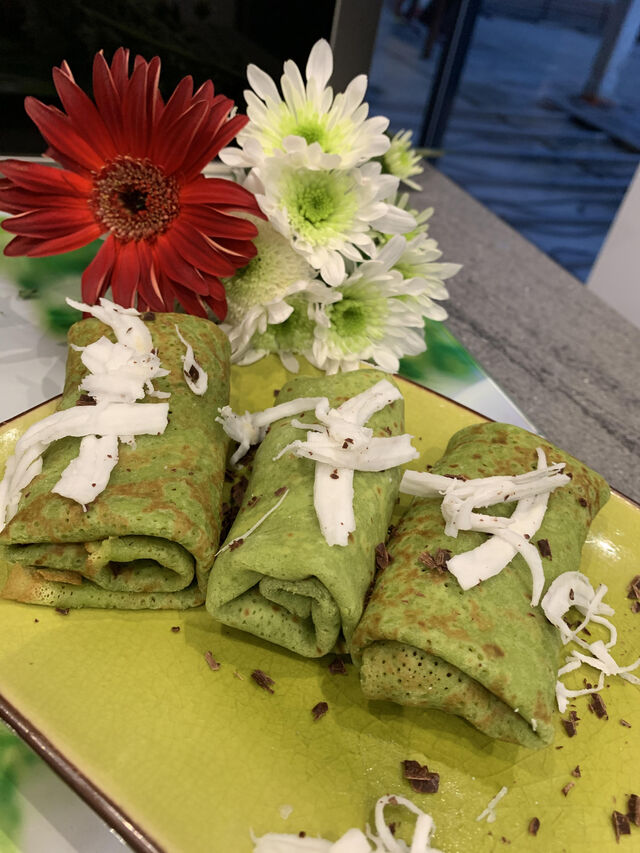 Crêpes Balinaise parfumées au jus pandan et coco