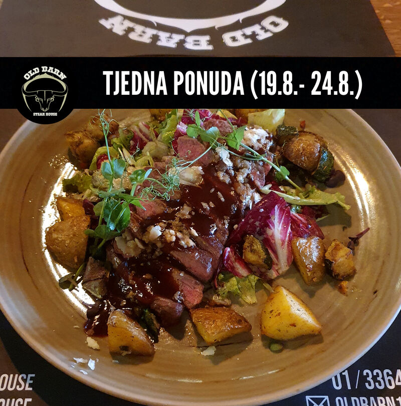 FLANK STEAK NA MJEŠAVINI SALATA, PEČENI KRUMPIRIĆI I SOTIRANE TIKVICE