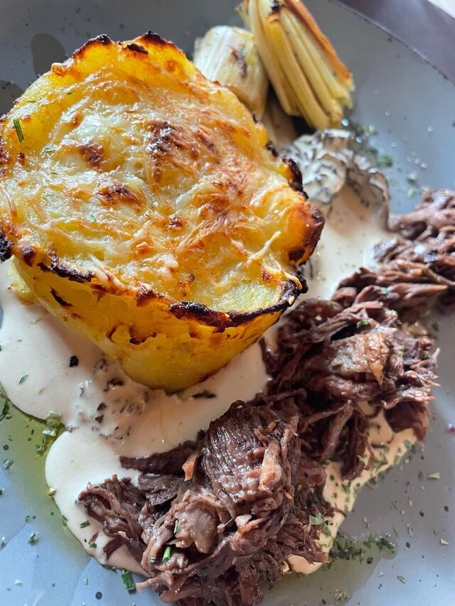 Gratin et effiloché de beouf