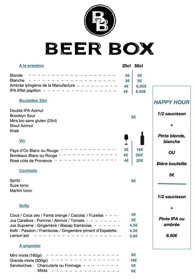 Menu BeerBox