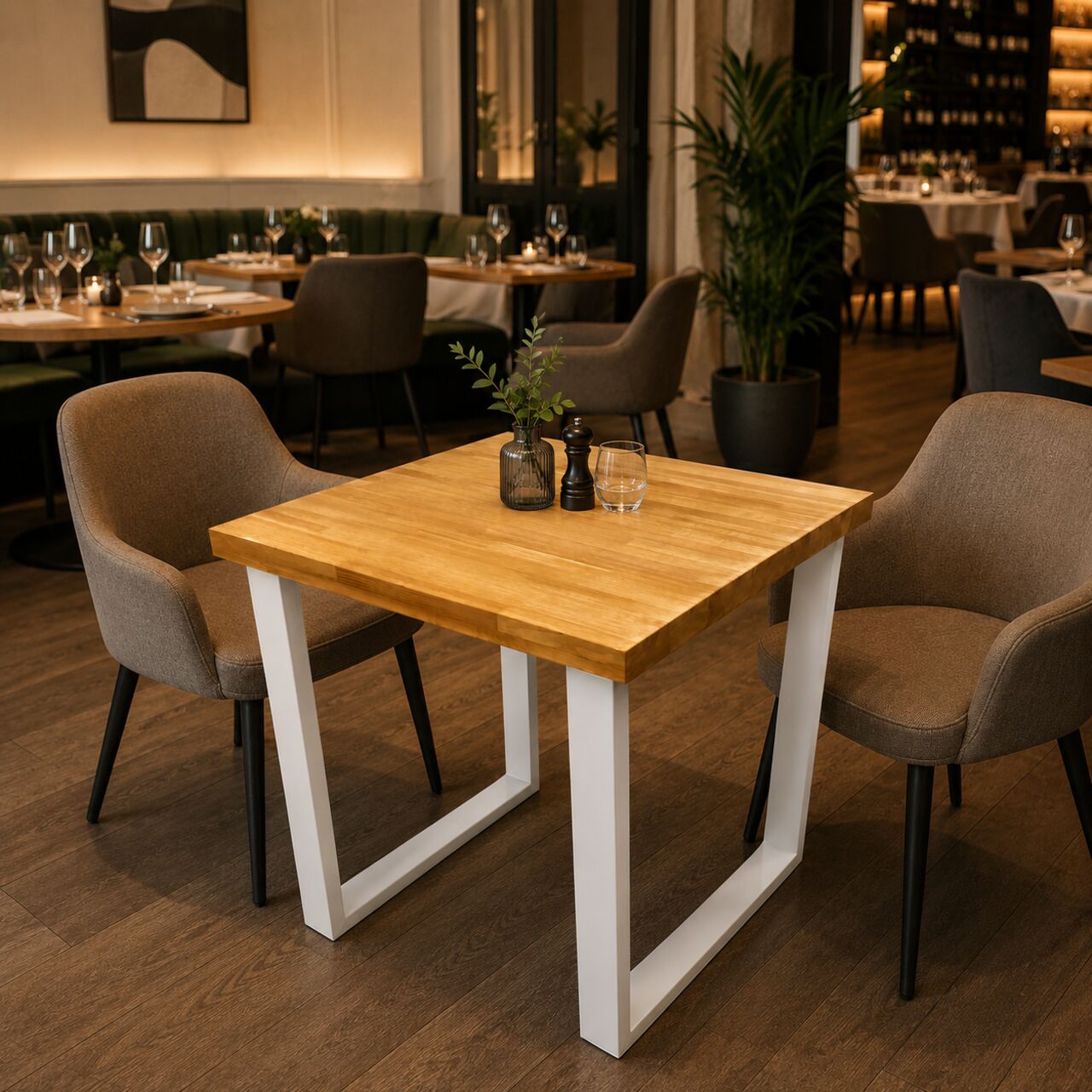 Masa blat lemn masiv pentru restaurant/cafenea