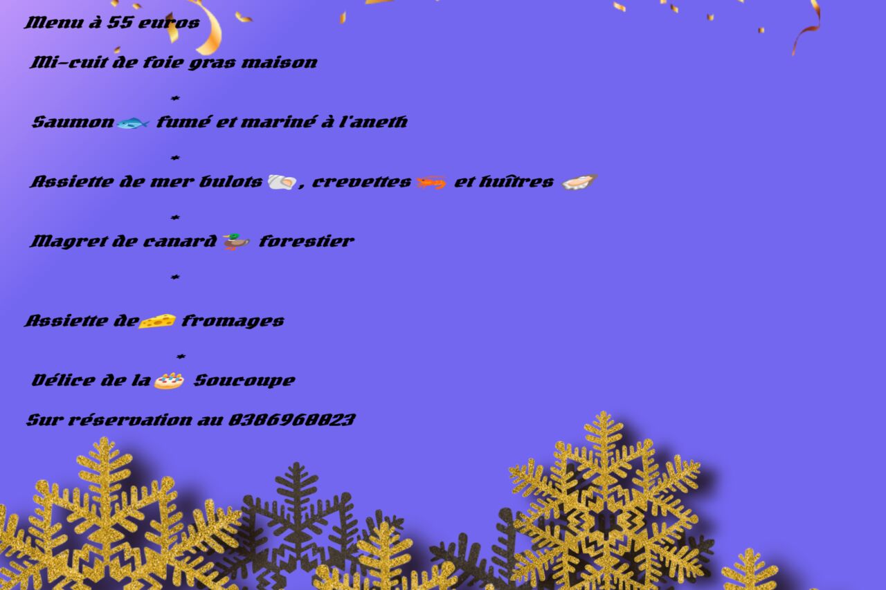 Menu spécial 31 décembre 2021 à à emporter 55 euros