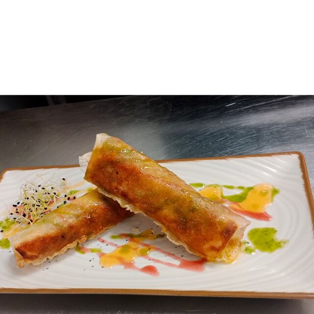 Croustillant de Chèvre et Julienne de légumes, Vinaigrette au miel