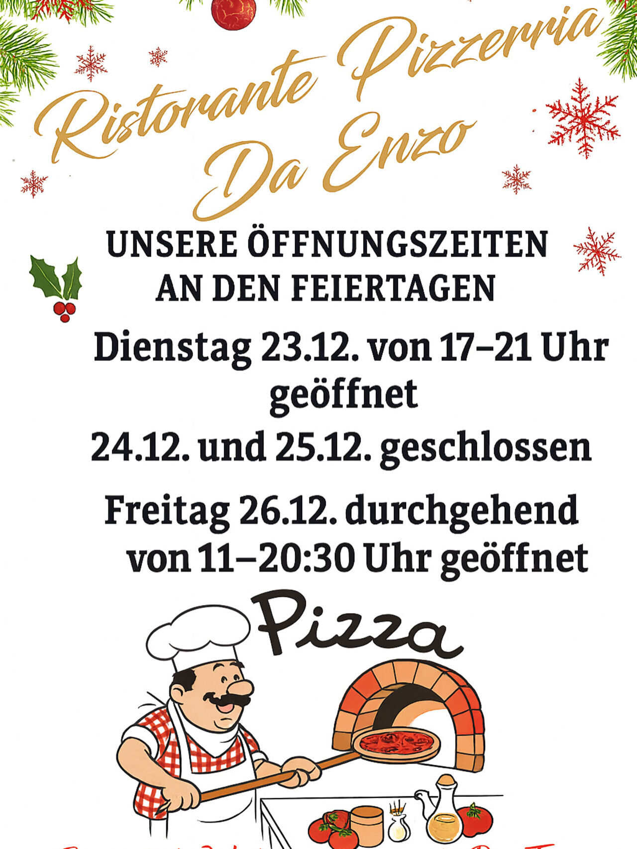 Öffnungszeiten an Feiertagen