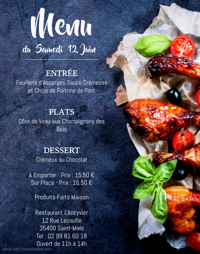 Menu du Samedi 12 Juin