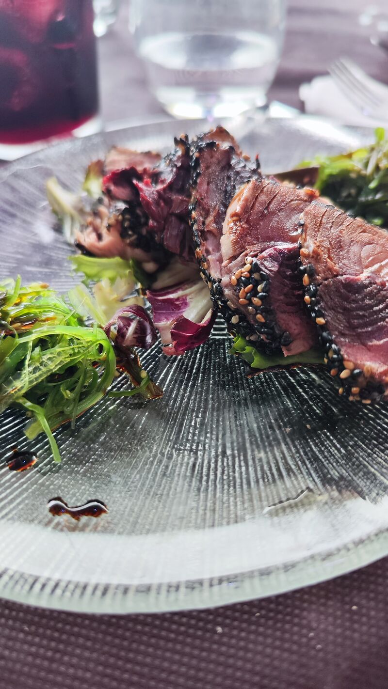 Atún rojo con ensalada de algas wakame 