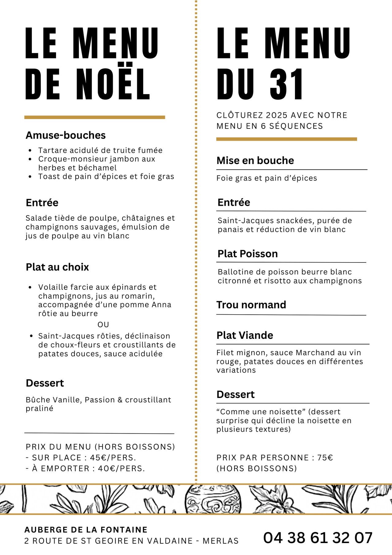 Menus de Fête à l’Auberge
