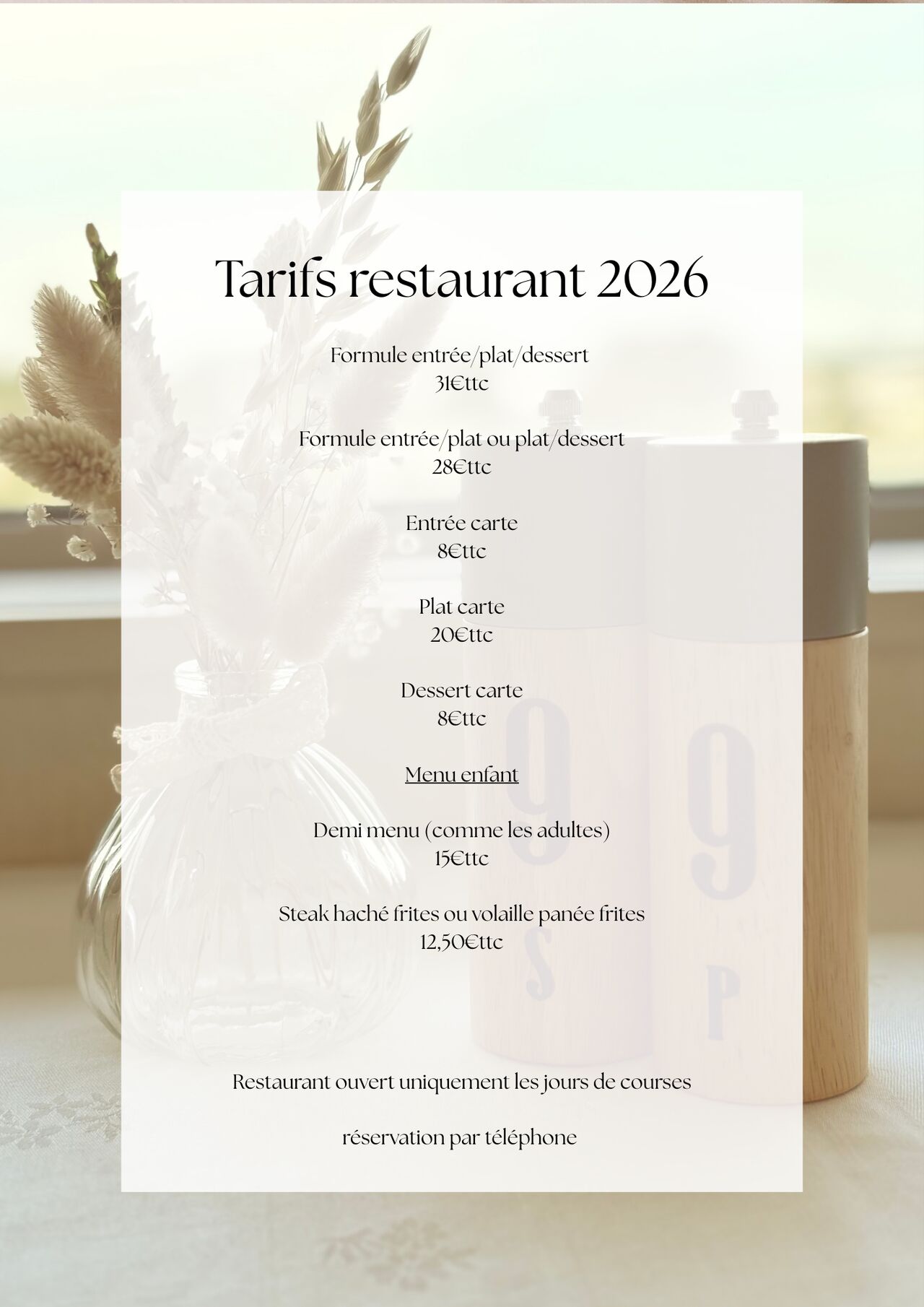 Tarifs 2026
