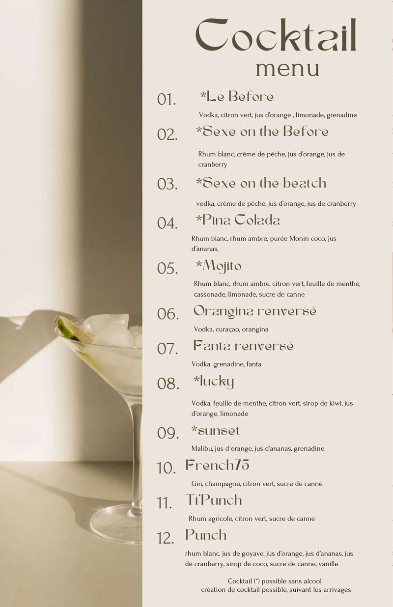 Carte des Cocktails