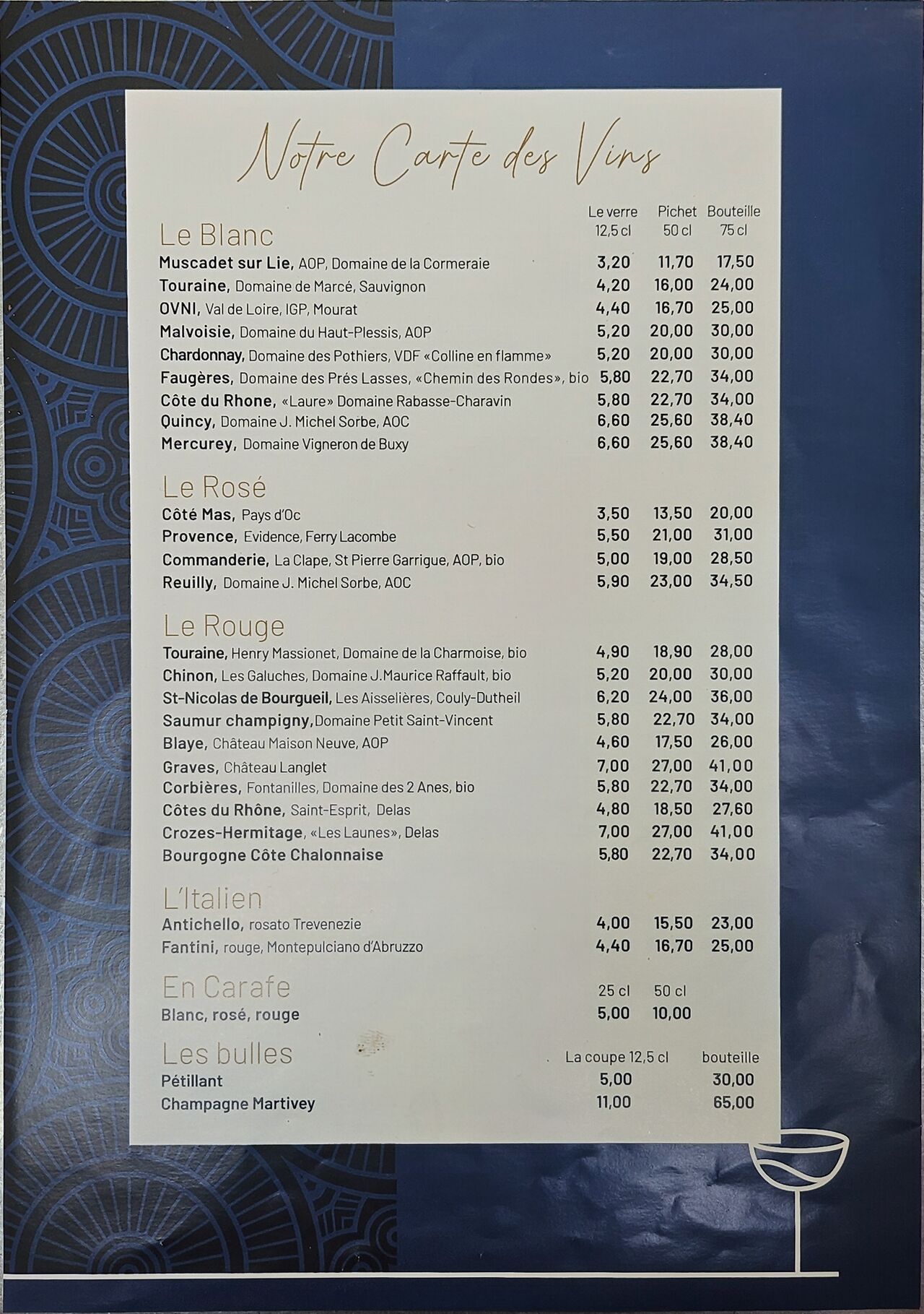 Carte des vins
