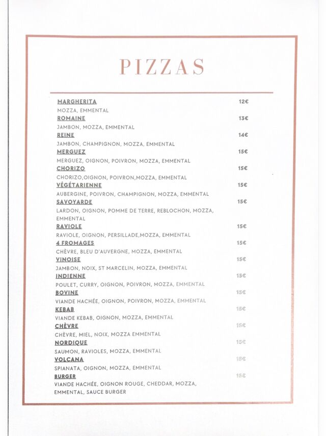 Carte des pizzas 