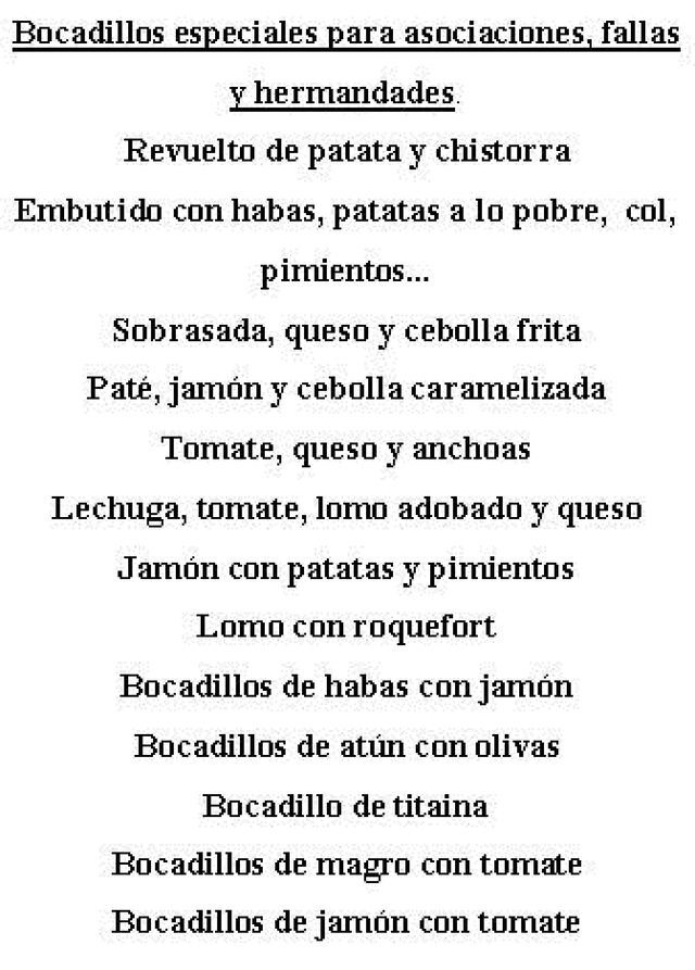 Bocadillos especiales para asociaciones, fallas, hermandades....