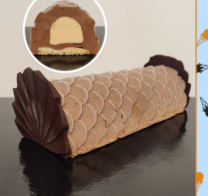 Bûche Bretonne - Glace Chocolat 65%, Glace Caramel Beurre Salé, Biscuit Sablé Breton