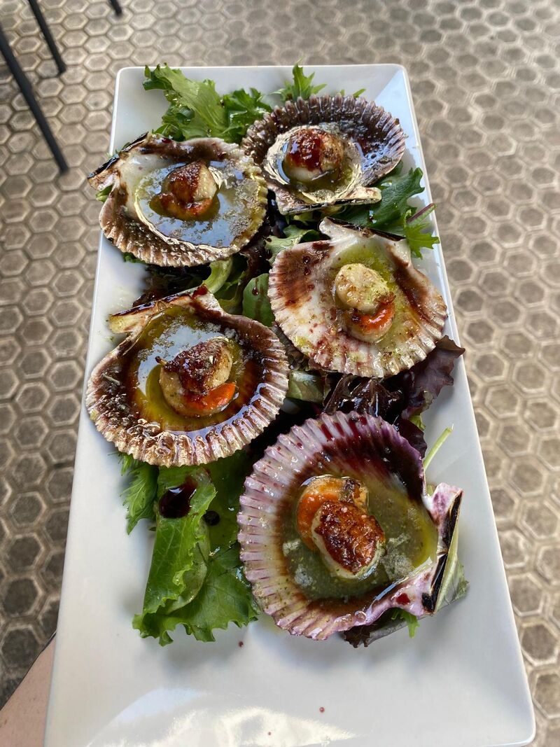 Zamburiñas a la plancha aliñadas con vinagreta de la casa