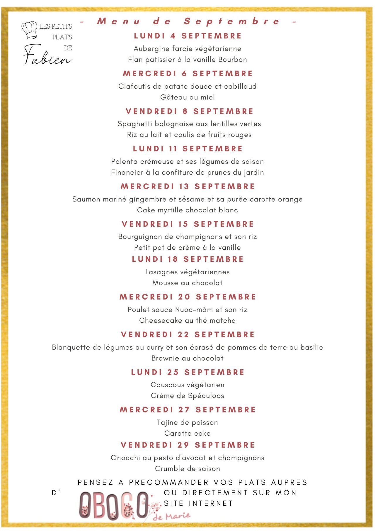 Menu de Septembre