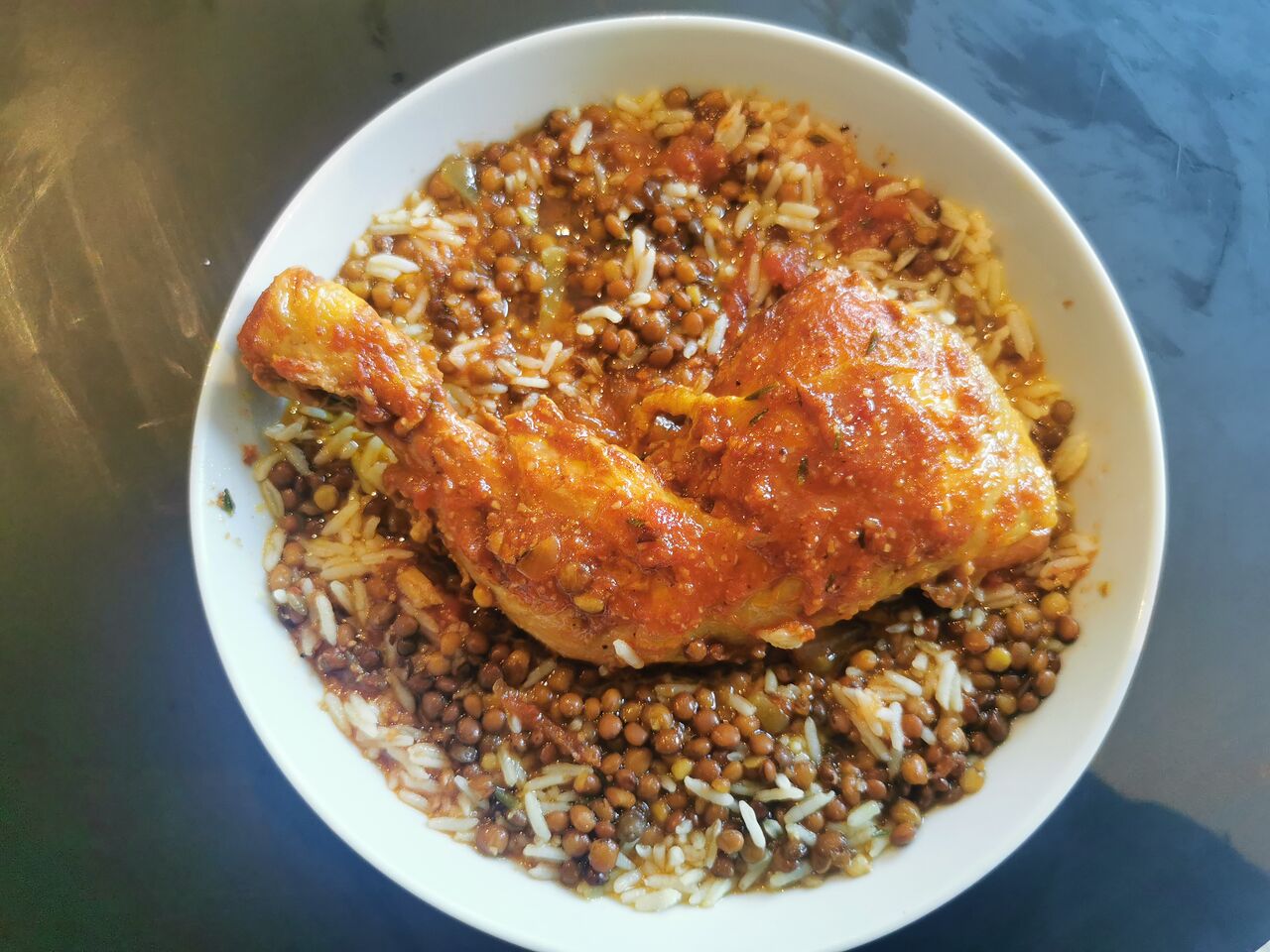 Cari poulet riz et lentilles 