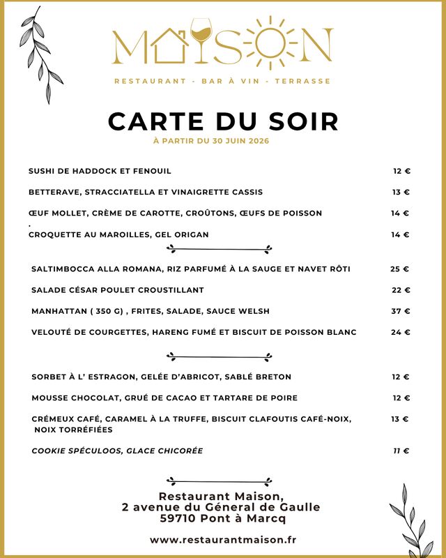 carte du soir à partir du 30 juin