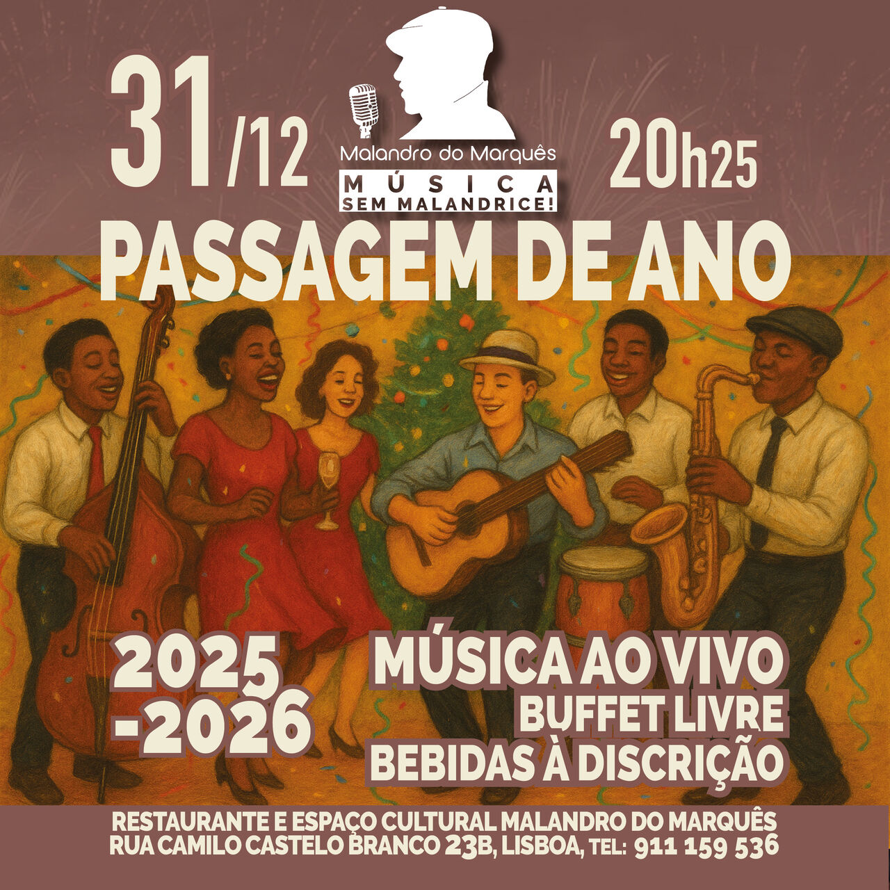 Réveillion 2026 no Malandro do Marquês com Música ao Vivo