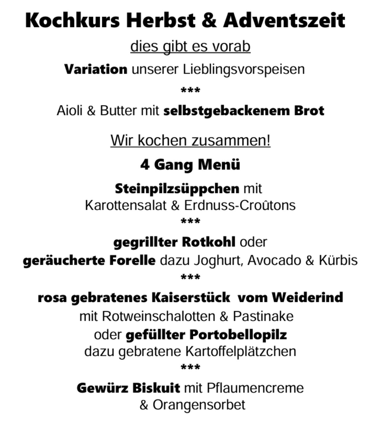 Kochkurs Herbst & Adventszeit