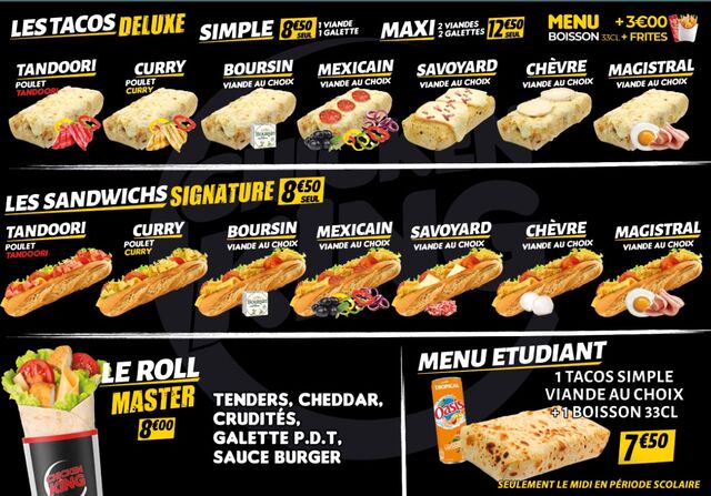 Nos tacos Deluxe et nos Sandwichs Signature