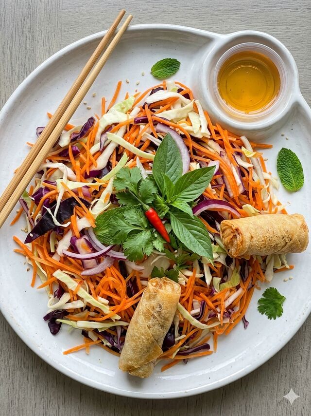 Salade Baan Thaï (choux blanc, choux rouge, carottes, coriandre, menthe, cacahuètes, oignons rouges)