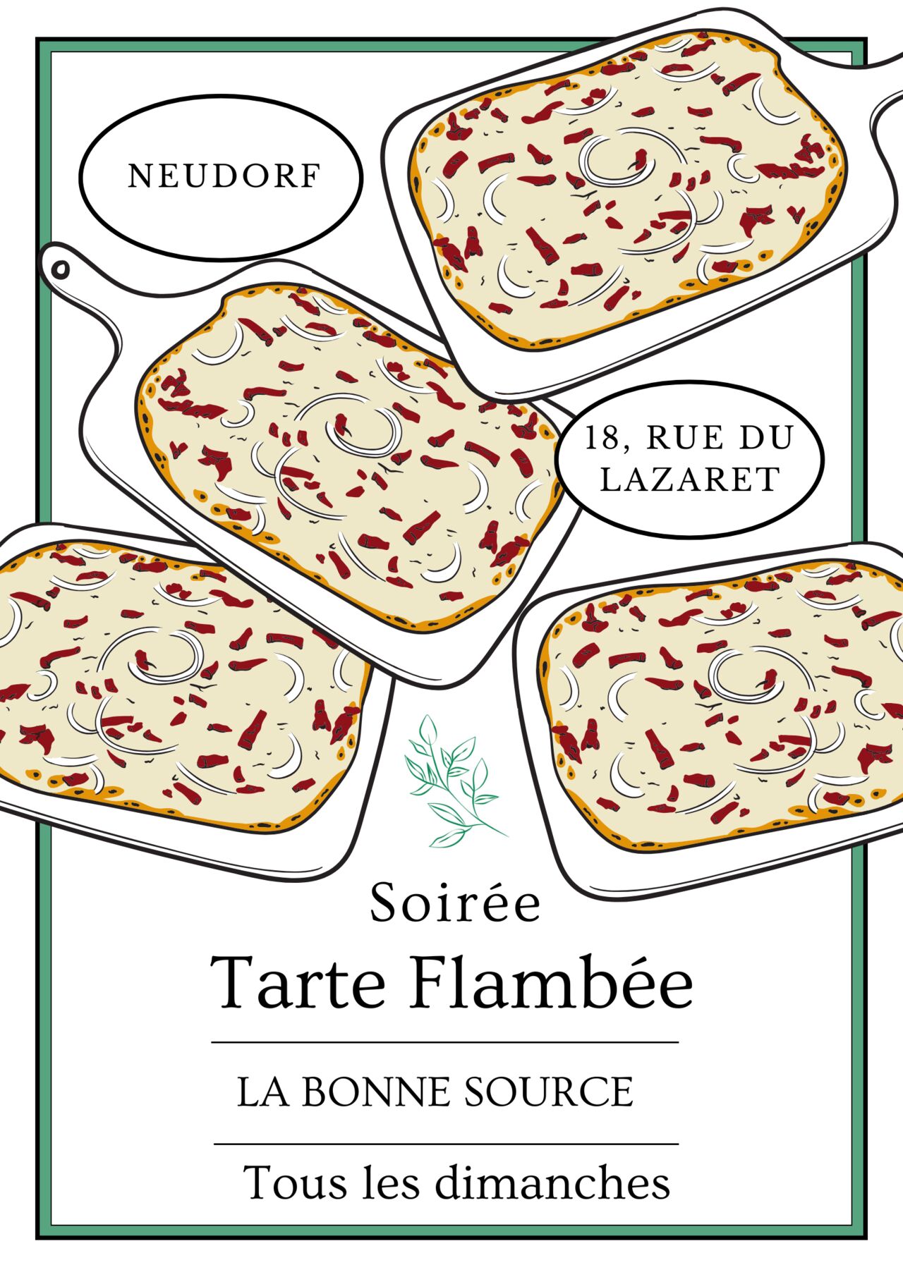 Le dimanche soir, vous pourrez déguster nos délicieuses tartes flambées