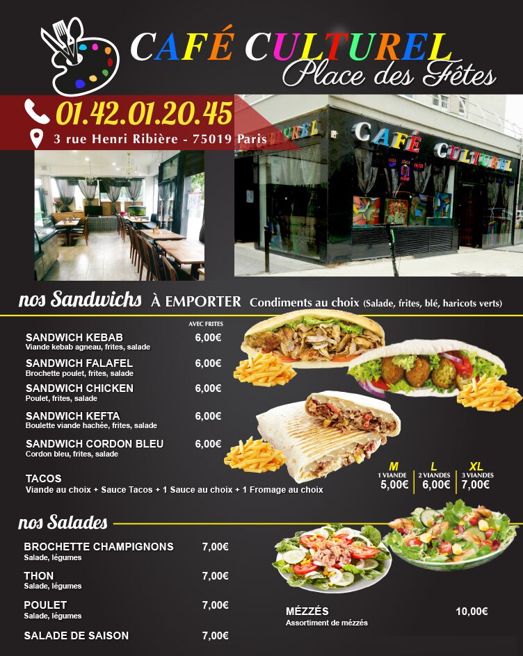 Restaurant Café Culturel Place des Fêtes - Nos Pizzas - Nos Boissons - Nos Desserts