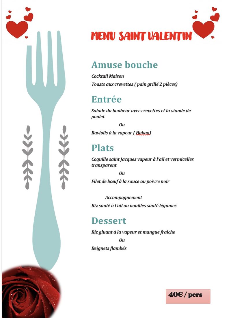Menu saint Valentin 
