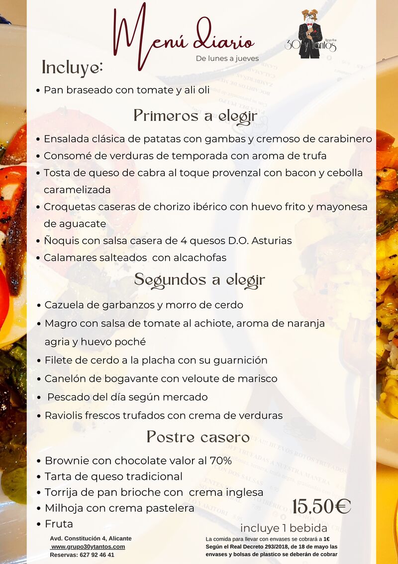 Menú diario (Excepto viernes) 