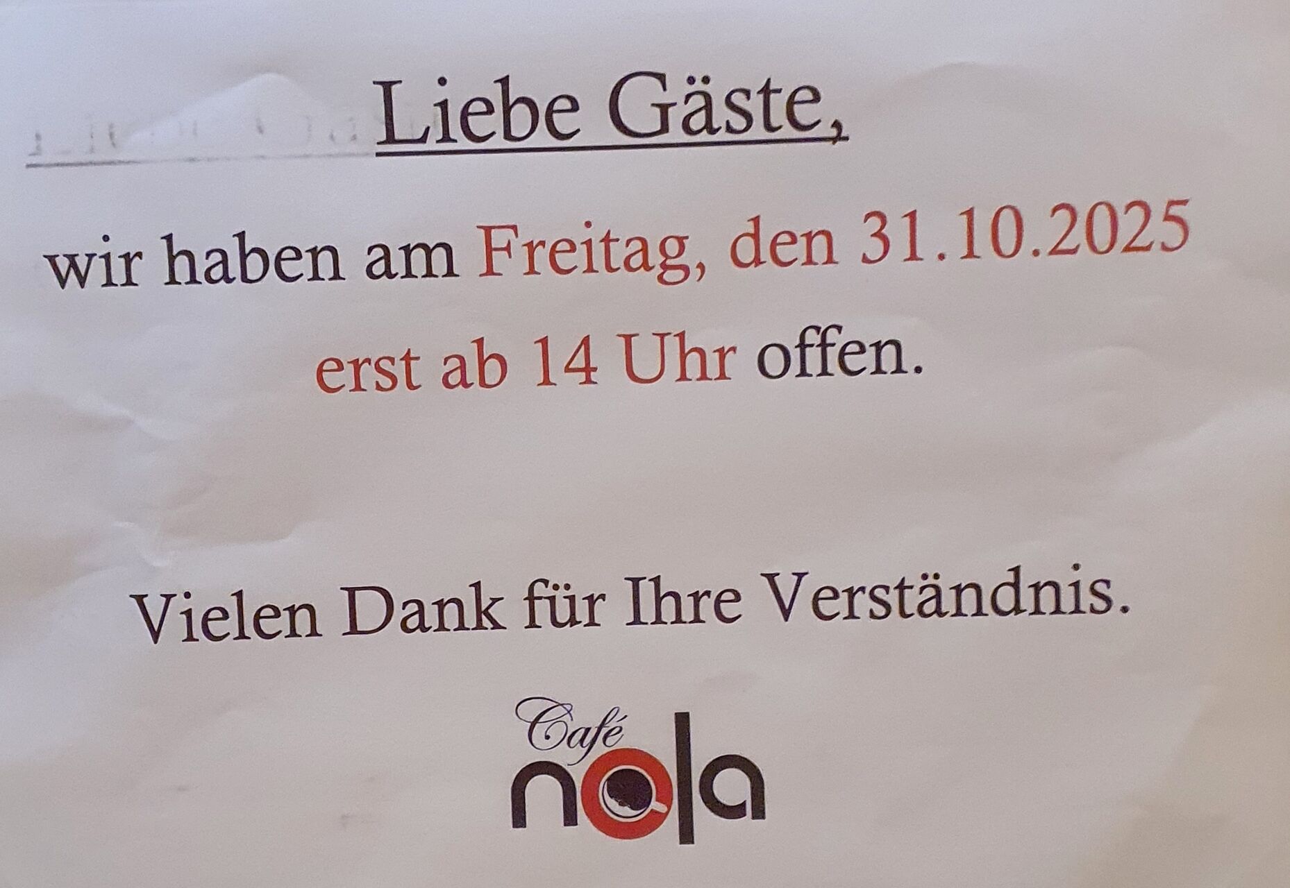 Öffnungszeit Änderung