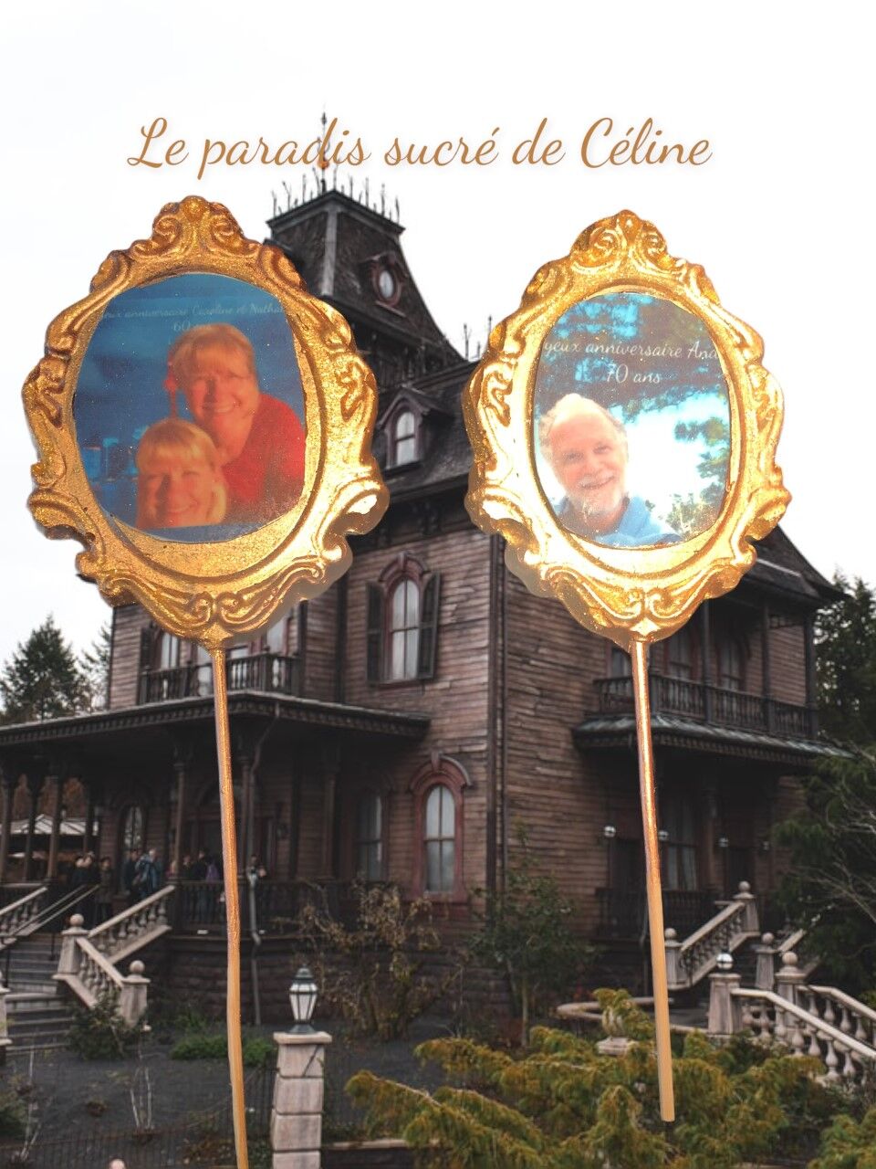 Cadre en chocolat avec peinture doré alimentaire et transfert en feuille de sucre pour les photos ! Tout est comestible !