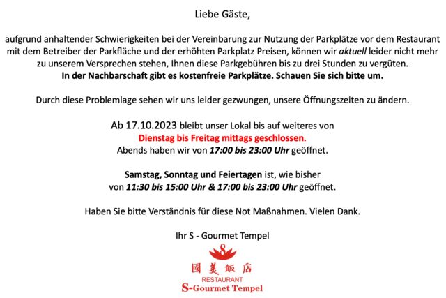 Änderung Öffnungszeiten