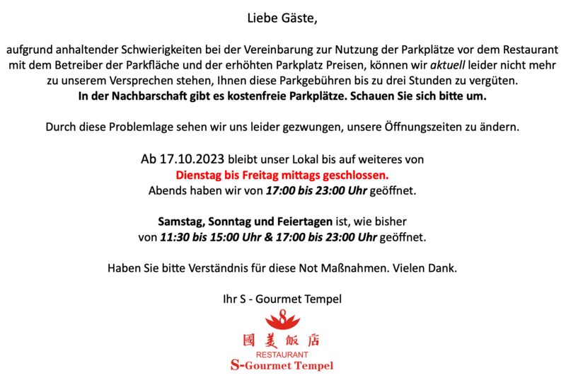 Änderung Öffnungszeiten