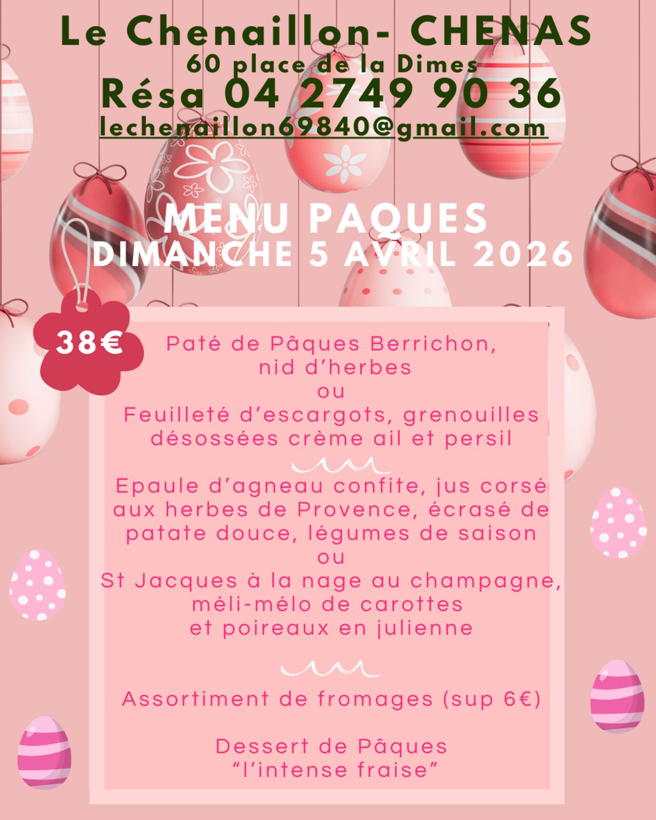MENU PAQUES DIMANCHE 5 AVRIL 2026