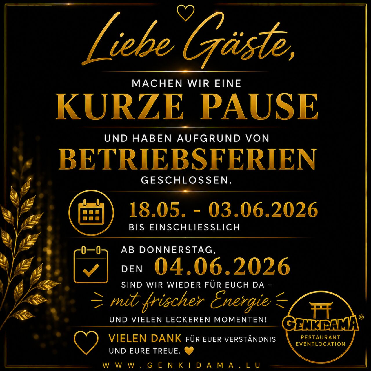18. - 04.06.2026 | BETRIEBSFERIEN