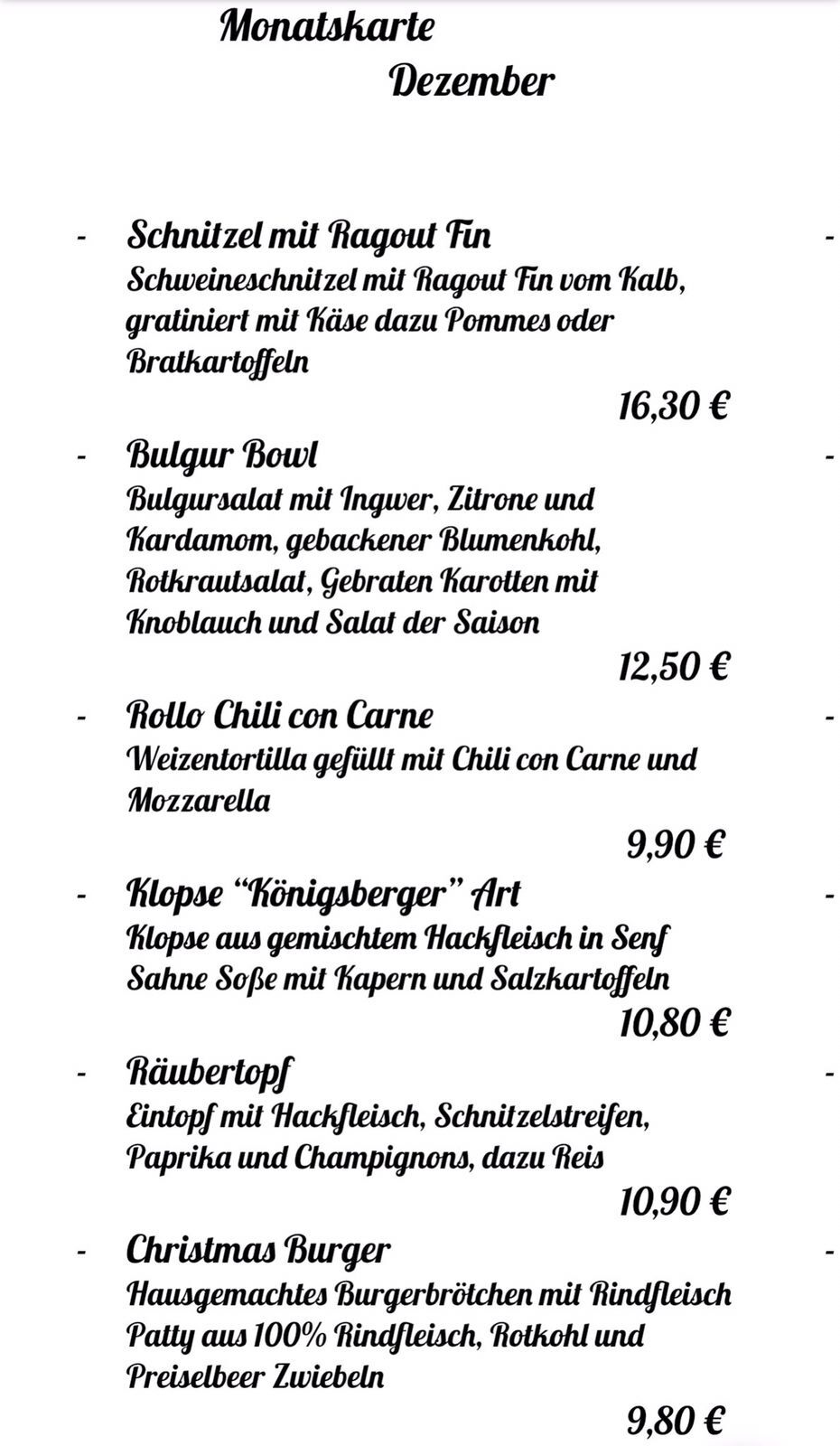 Monatskarte Dezember 