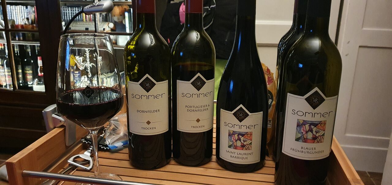 Wir probieren grade für unsere Weinkarte:
Vorzügliche Bio-Weine vom Weingut Sommer Rheinhessen !
