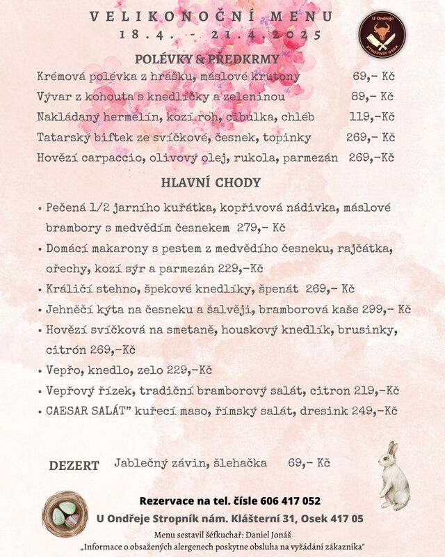 Velikonoční menu 18. - 21. 4. 2025