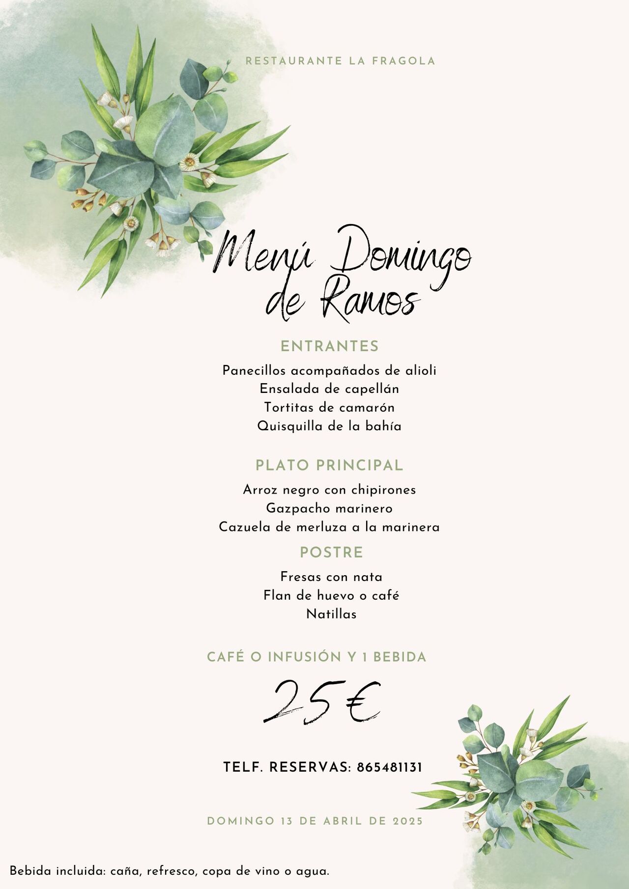 MENU ESPECIAL DOMINGO DE RAMOS (13/04/2025)