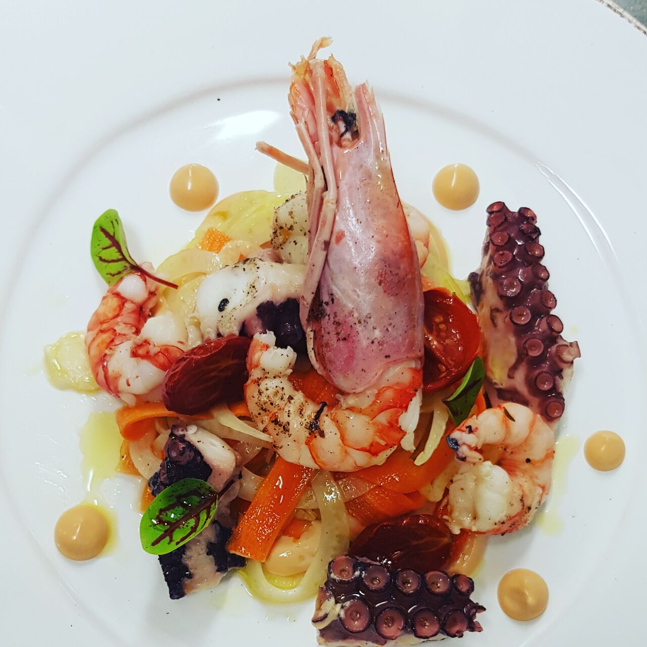 Bollito di mare,insalata croccante e maionese di pomodoro