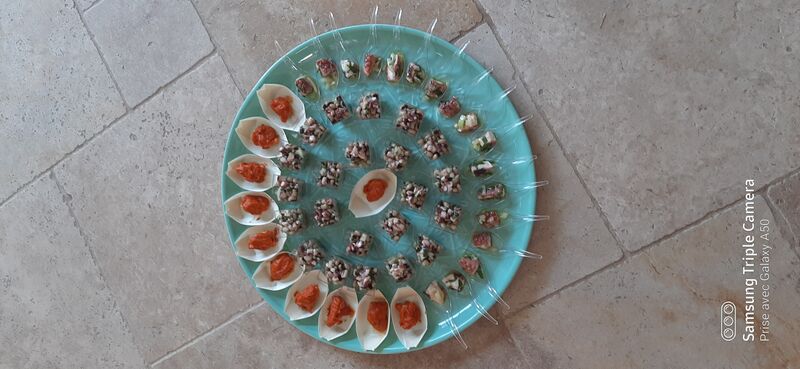 amuses bouches portugais
petits encornets farcis
poulpes en cuillères
feijao fradinho en verrines