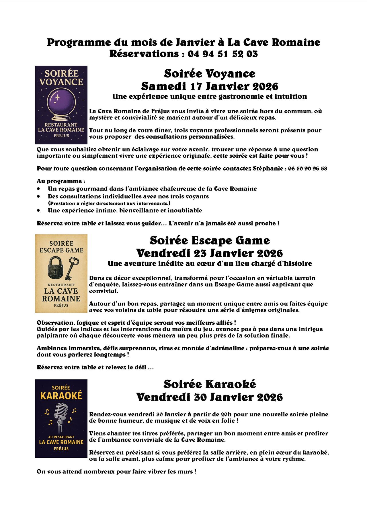 Programme de Janvier 2026