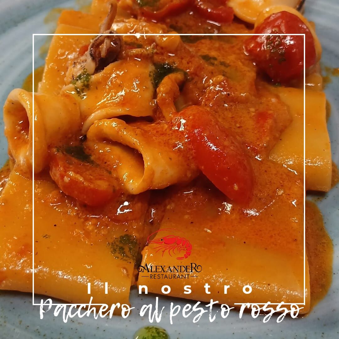 Pacchero al pesto rosso di Sicilia e calamari