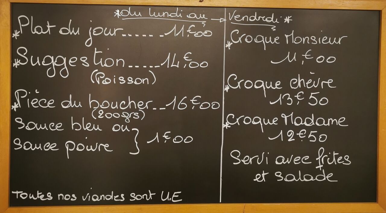 Carte du lundi au vendredi 