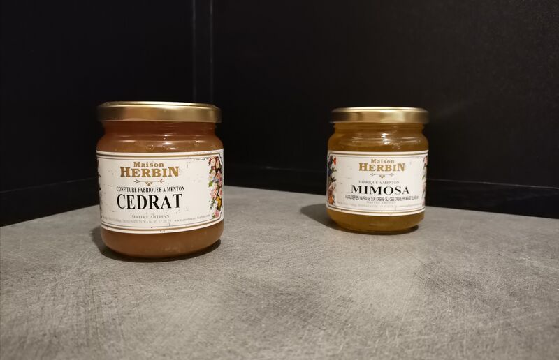 confiture 230g=cédrat = 8.10€ le pot. Préparation au mimosa=6.90€ le pot