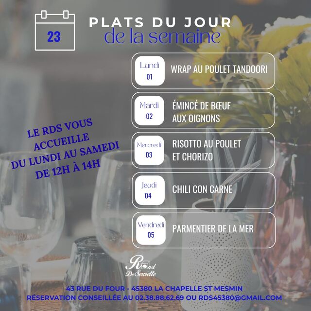 PLAT DU JOUR DE LA SEMAINE