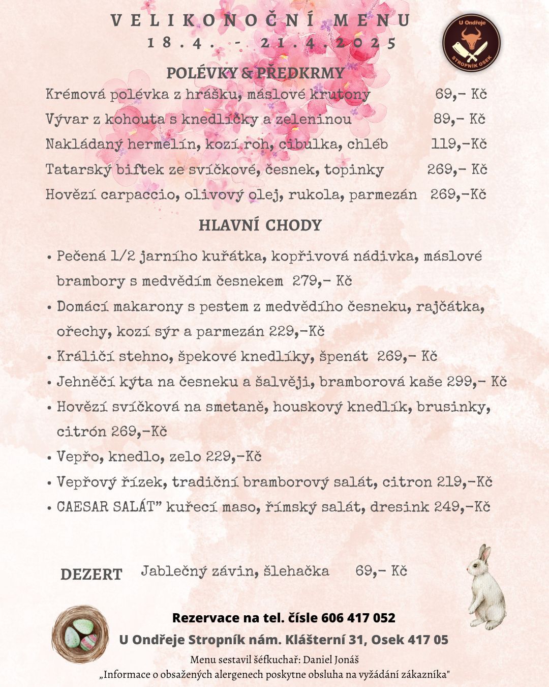 Velikonoční menu 18. - 21. 4. 2025